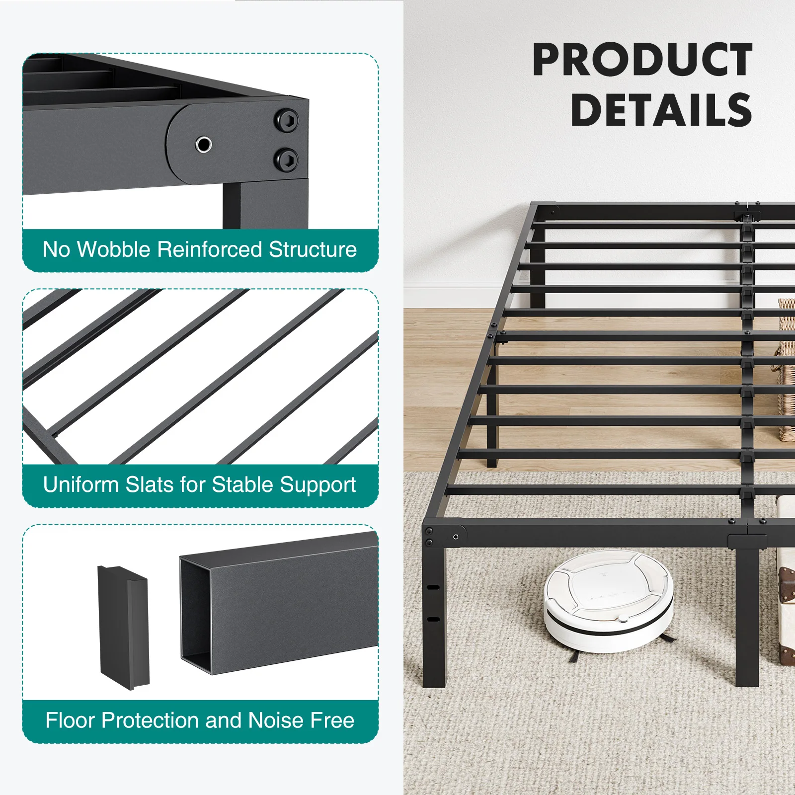 MCQ 14 Inch Metal Platform Bed Frame All Size Platform with Storage Sturdy Steel Slat Support Bedroom Bed Heavy Capacity For Home image 7