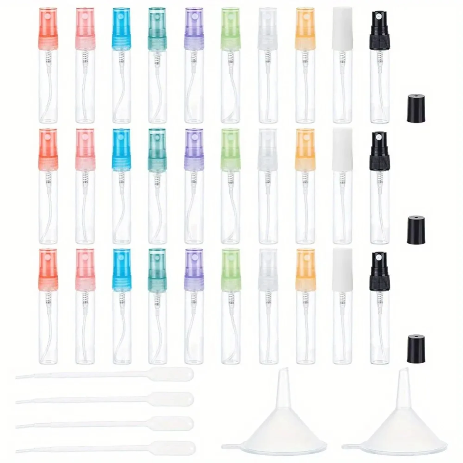 

30pcs 6 Accessories 5ml Refillable Glass Spray Bottles, Includes 30 Spray Bottles, 2 Funnels, 4 Droppers