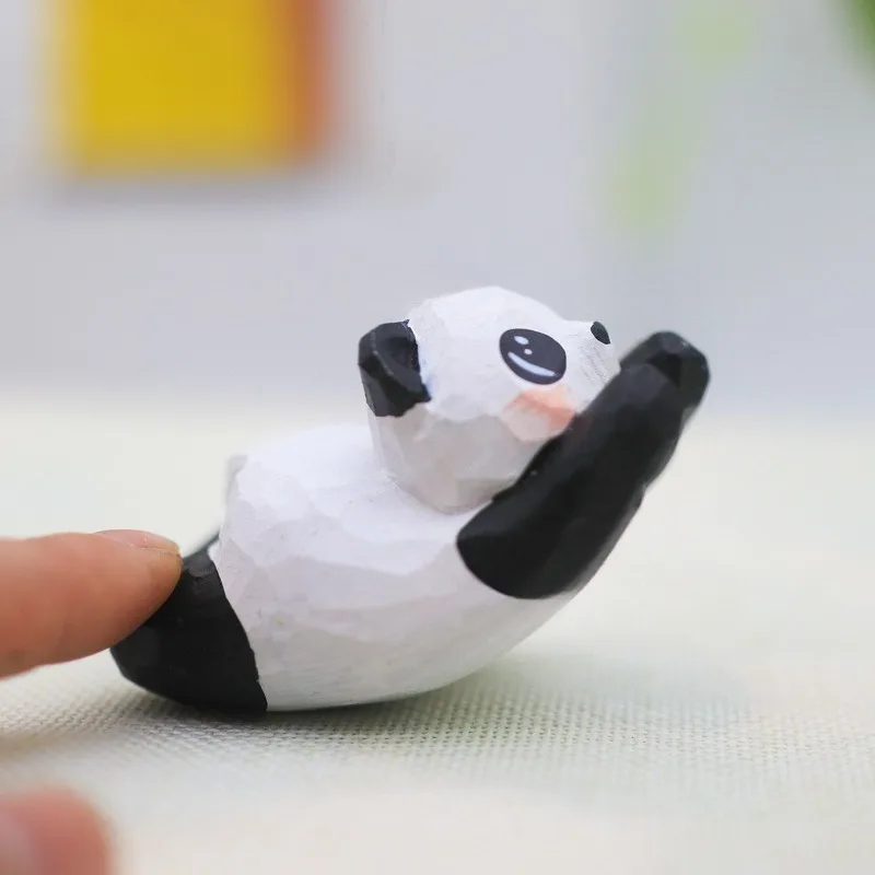 Handmade Wooden Carved Panda Tumbler Flying Swing Ornament Cute Animal Figurines Home Decor Creative Craft Accessory Decoration