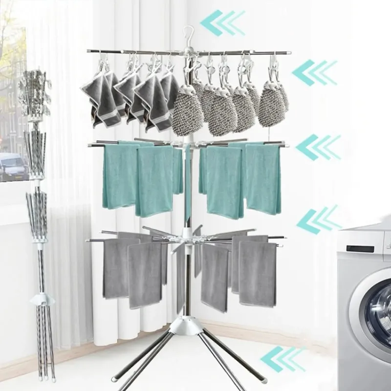 

Baby Clothes Drying Rack Rotating Children'S Clothes Hanger Baby Three-Layer Clothes Drying Rack Folding Small Floor-Standing