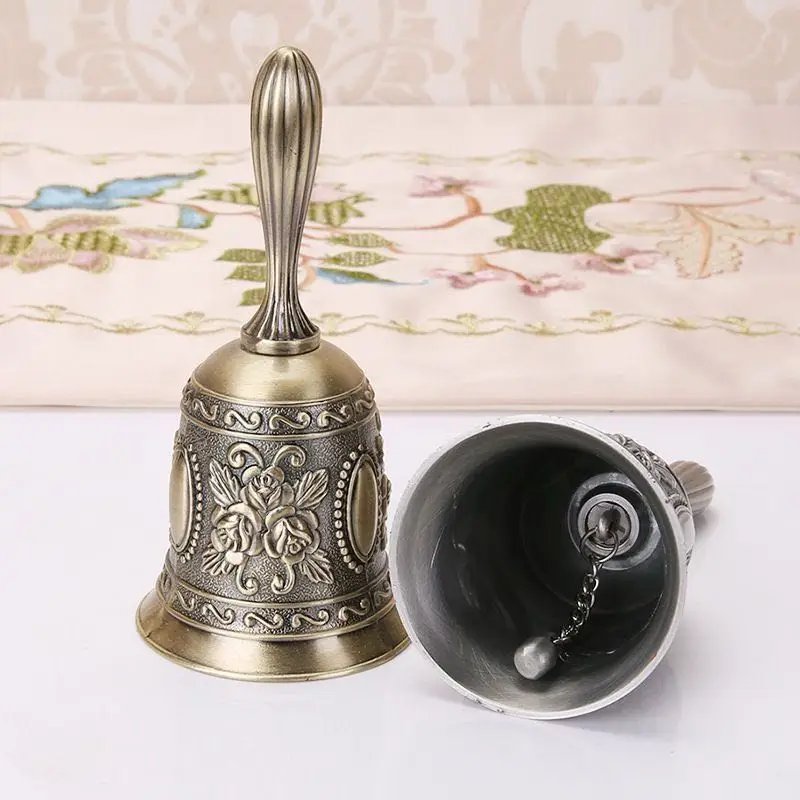 1-2pc Vintage Bronze Bell Hand-carved Decorative Bells Handheld Serving Bell for Restaurants Bars Religion Ceremony Home Gift