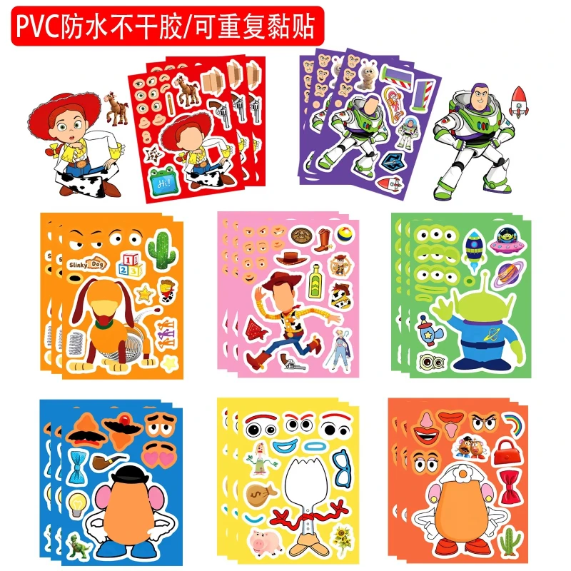 HOT 8/16Sheets Make a Face Cartoon Toy Story Stickers DIY Ryder Chase Assemble Jigsaw Kids Toy Children Boys Game Party Gift