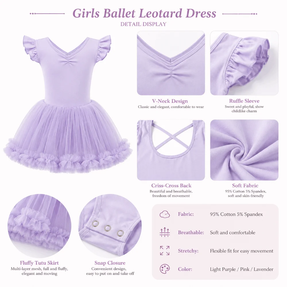 ‌Ruffled Girl Ballet Tutu Dress Cross Strap Sleeveless Gymnastics Dance Leotard Princes Dress Ballerina Fairy Dress Grading