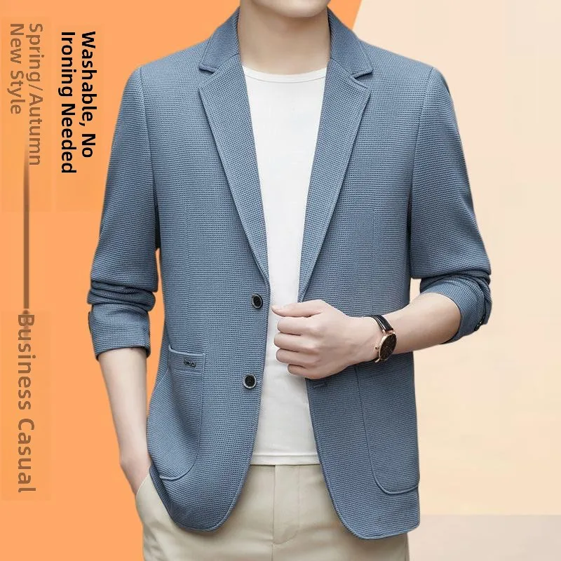 

Business Casual Men's Suit Jacket Midlife High-end Autumn Fashion Polyester Fiber Loose Fit Single Button Style