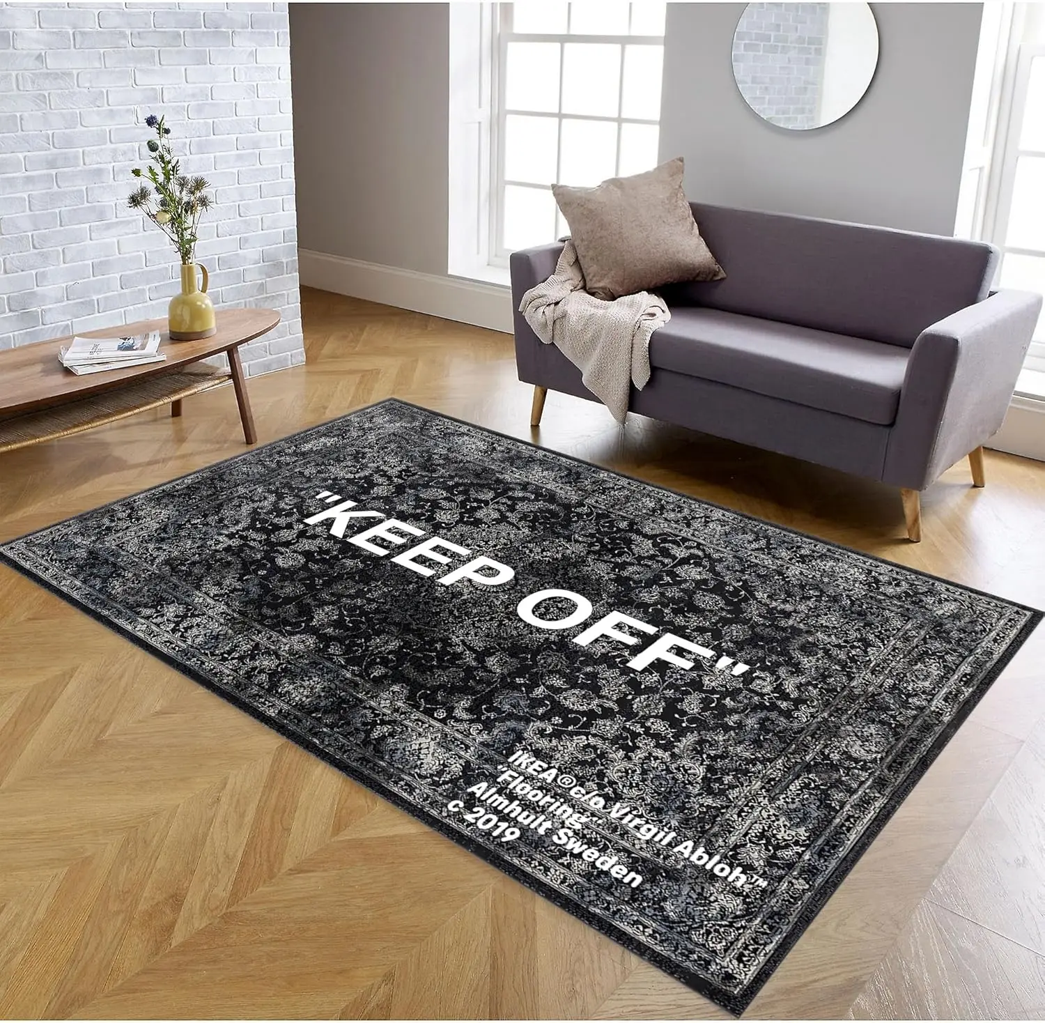 Keep Off Carpet, Cool, Room Decor, Gift for Him Her, Living Room, Office Rug, Modern Decor, Old Motifes, Black, Area Floor Rug,