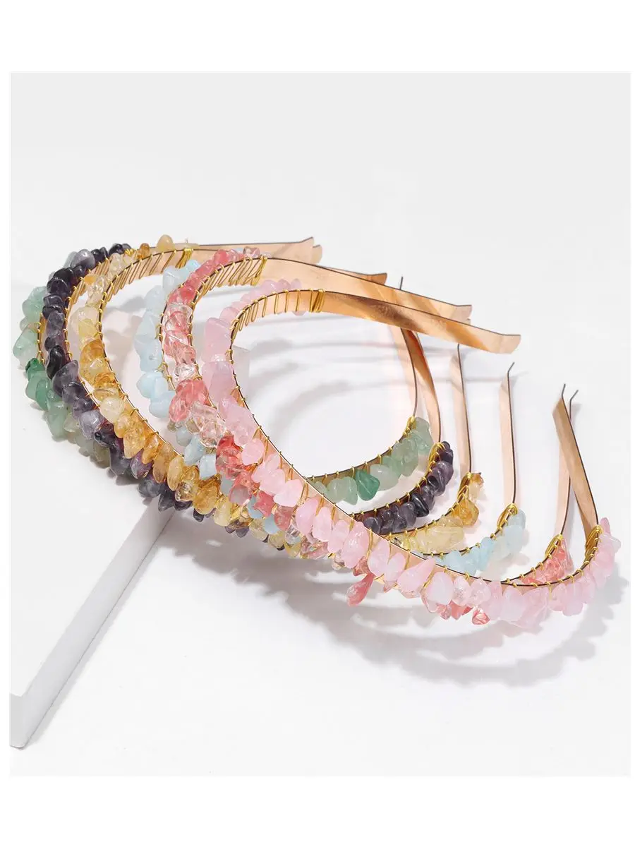 AliExpress NONE 1pc Rose Quartzs Headbands For Women Irregular Gravel Natural Stone Crystal Amethysts Citrines Aquamarines Hair Hoops Jewelry