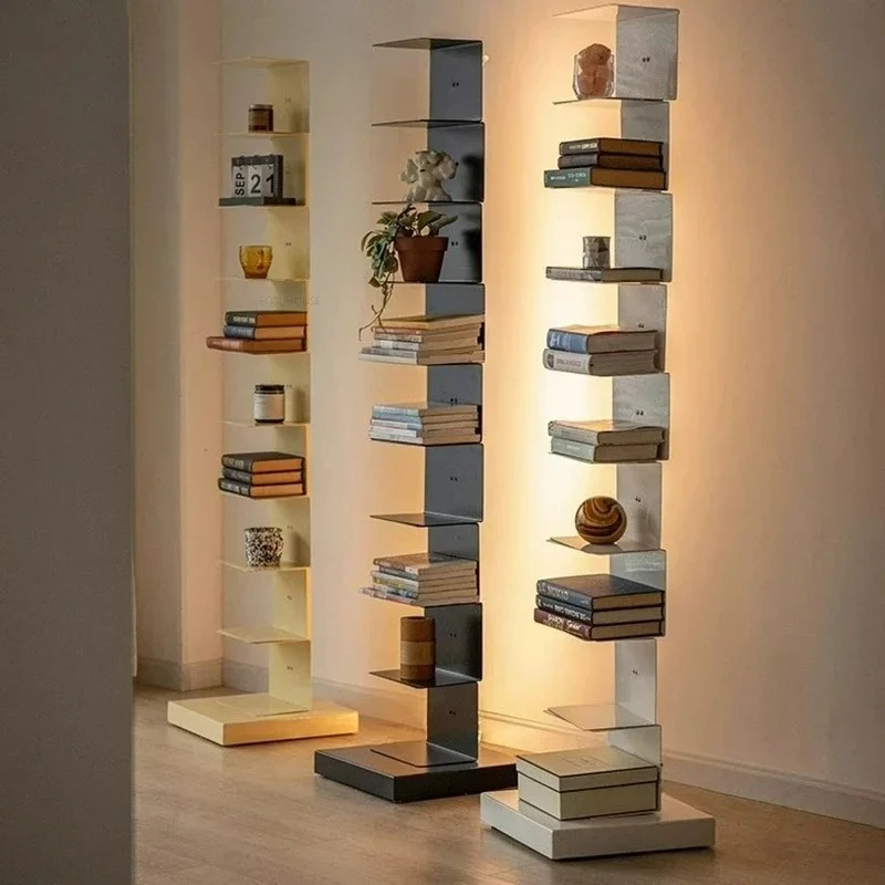 

Customizable Iron Art Vertical Italian Invisible Bookcases Designer Living Room