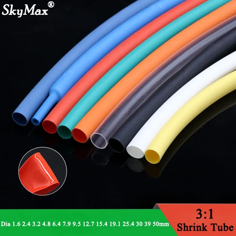 1/5/10/50M 3:1 Heat Shrink Tube dia 1.6/2.4/3.2/4.8/6.4/7.9/9.5/12.7/15.4/19.1/25.4/30/39/50/65mm With Glue Double Wall Tube