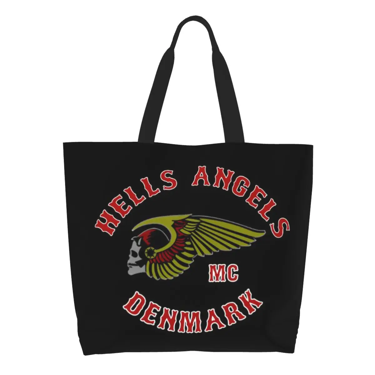 Cute Hells Angels Logo Shopping Tote Bag Recycling Motorcycle Groceries Canvas Shopper Shoulder Bag