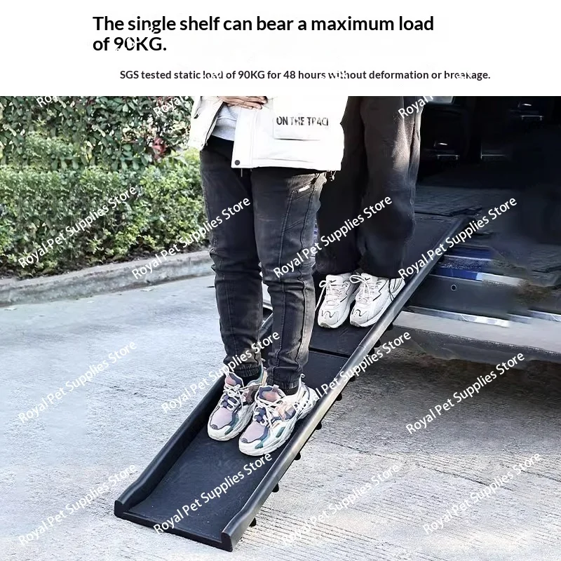 Dog gets on the car ladder pet climbs the ladder slope steps go to bed up and down the stairs assist
