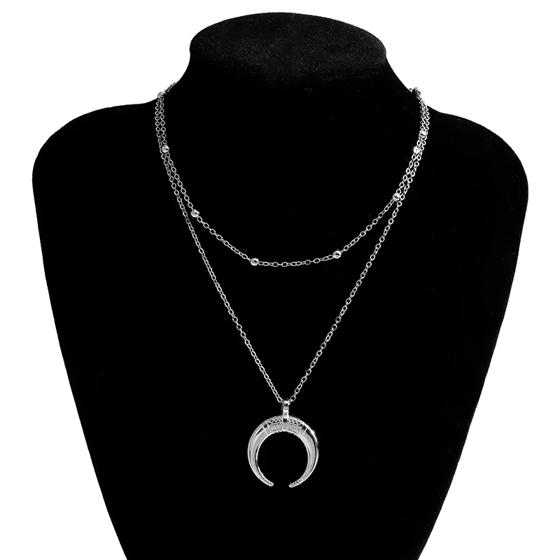 Aihua Mode Gold Farbe Doppel Schicht Mond Anhänger Halsketten für Frauen Luxus Design Glänzende Choker Halskette Schmuck Geschenke – Detail 8
