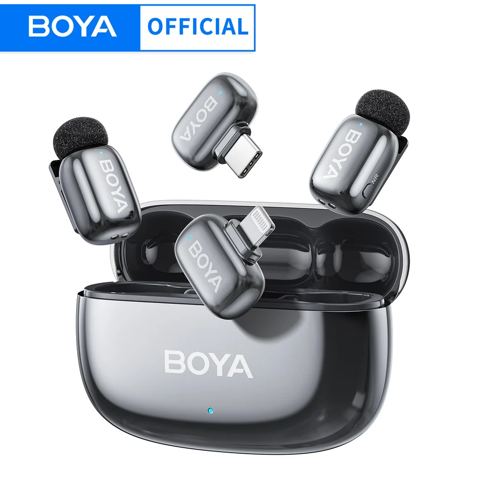 Micrófono de solapa inalámbrico BOYA Mini 2 con reducción de ruido AI, mini micrófono para iPhone 6-14/15-17, USB-C Android, grabación de video