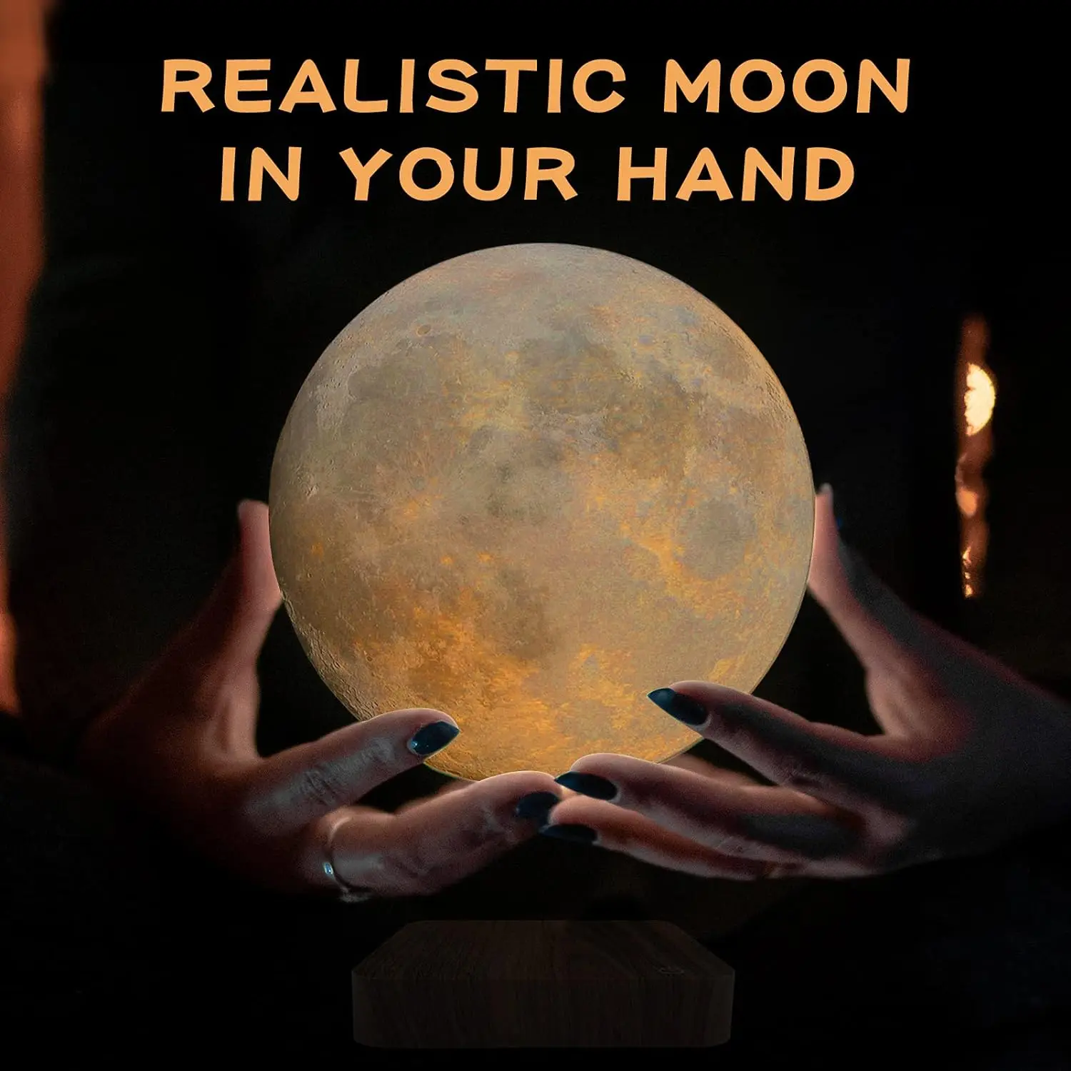 Levitating Moon Magnetic Floating Night Light, 3 Colors Temperature, Creative Table 3D LED Lamp with Wooden Base for Gift Office