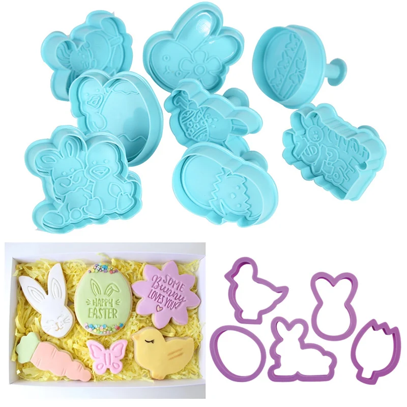 

4/5Pcs Easter Bunny Cookies Cutters Mould Rabbit Egg Biscuit Stamp Mold For Spring Easter Party Decoration DIY Baking Bakeware