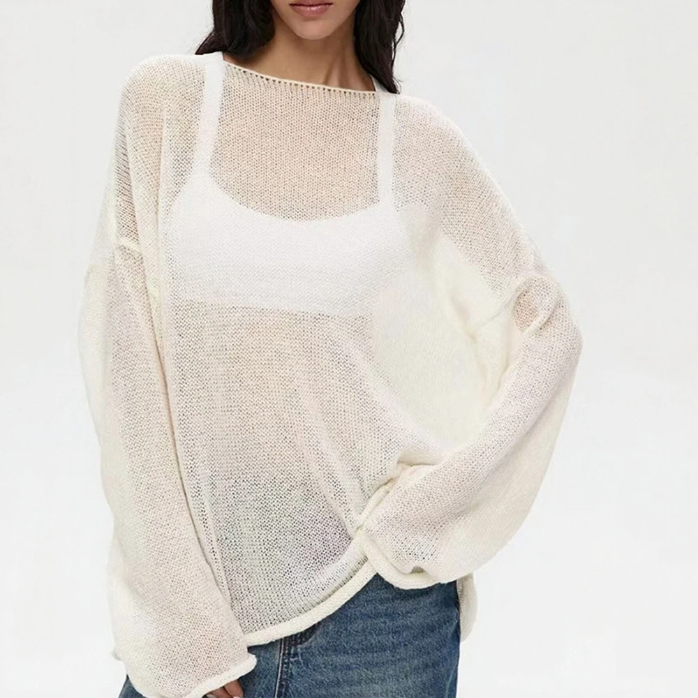 

Women's Minimalist Long Sleeve Crew Neck Sweater Autumn Plain Loose Fit Daily Basic Top