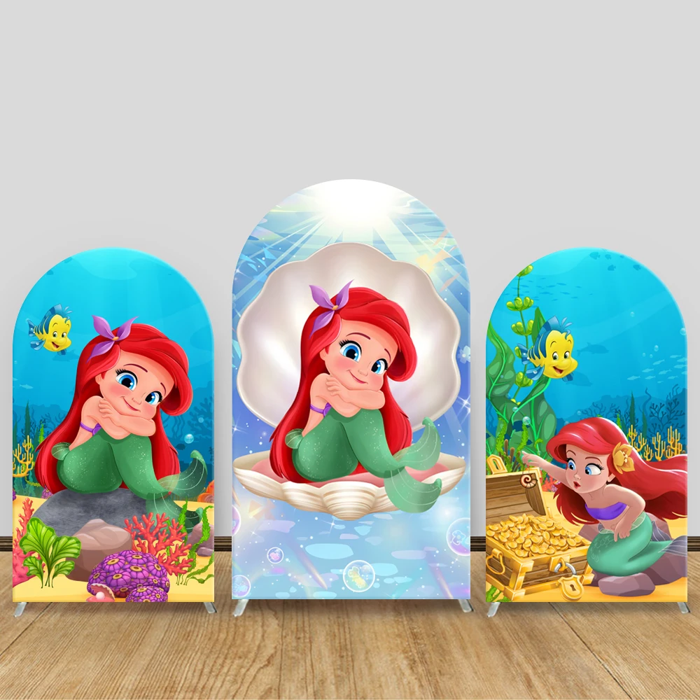 

Little Mermaid Arch Backdrop Cover Disney Princess Ariel Theme Kids Girls Birthday Baby Shower Photograph Background Party Decor