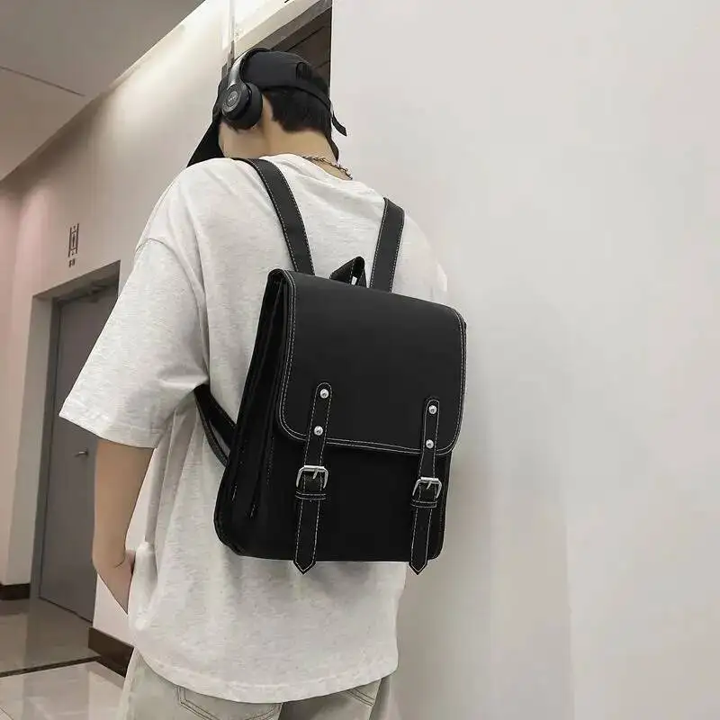 Design Fashion Vintage Schoolbags All Match Men Preppy Students Backpack Women Solid Pu Leather Backpacks Y2k Aesthetic