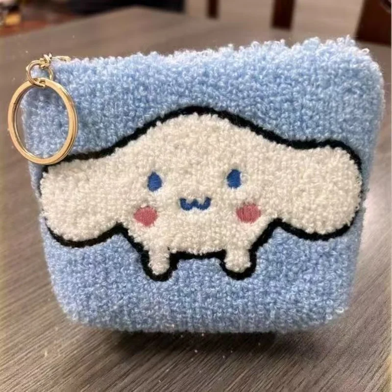 10cm sanrio hello kitty bolsa de armazenamento de moedas de pelúcia dupla camada zíper mochila pendurado chaveiro decoração amigo presente de natal