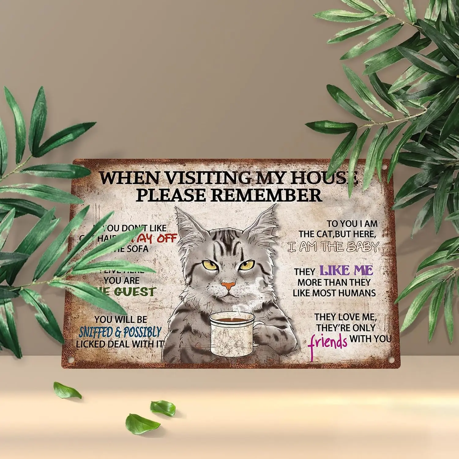 Vintage Cat Tin Sign Retro Aluminium Sign Home Wall Decor - when visiting my house please remember 8;;x12;;