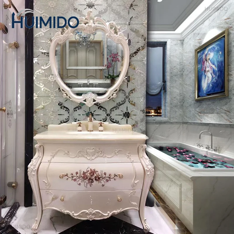 Light luxury bathroom cabinet, oak washbasin combination bathroom, washstand, washstand, bathroom cabinet arc shape