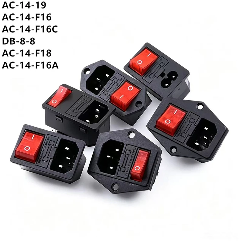 AC-14-F16 F16C F18 19 Electrical Power Socket 250V Rocker Switch Brass 10A Inlet Plug Connector Computer Mount Outlet With Fuse