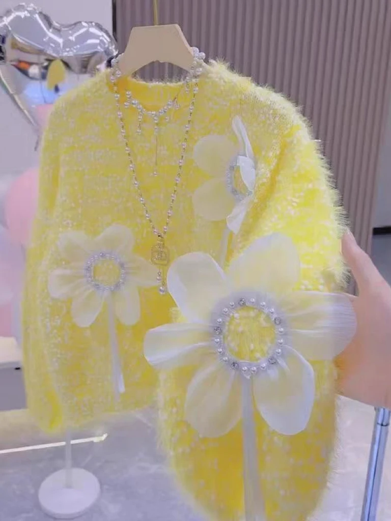 Suéter de Punto ueso para Mujer, Diseño de Flores 3D Dulce, Color Rosa, Estilo Coreano Nuevo de Otoño Invierno, Suéter Vers...