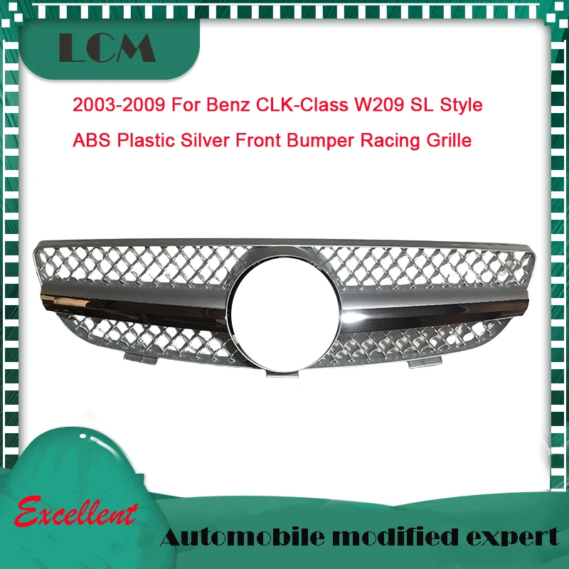 

2003-2009 For Mercedes CLK-Class Main Grill For Benz W209 SL Style ABS Plastic All Black Front Bumper Racing Grille
