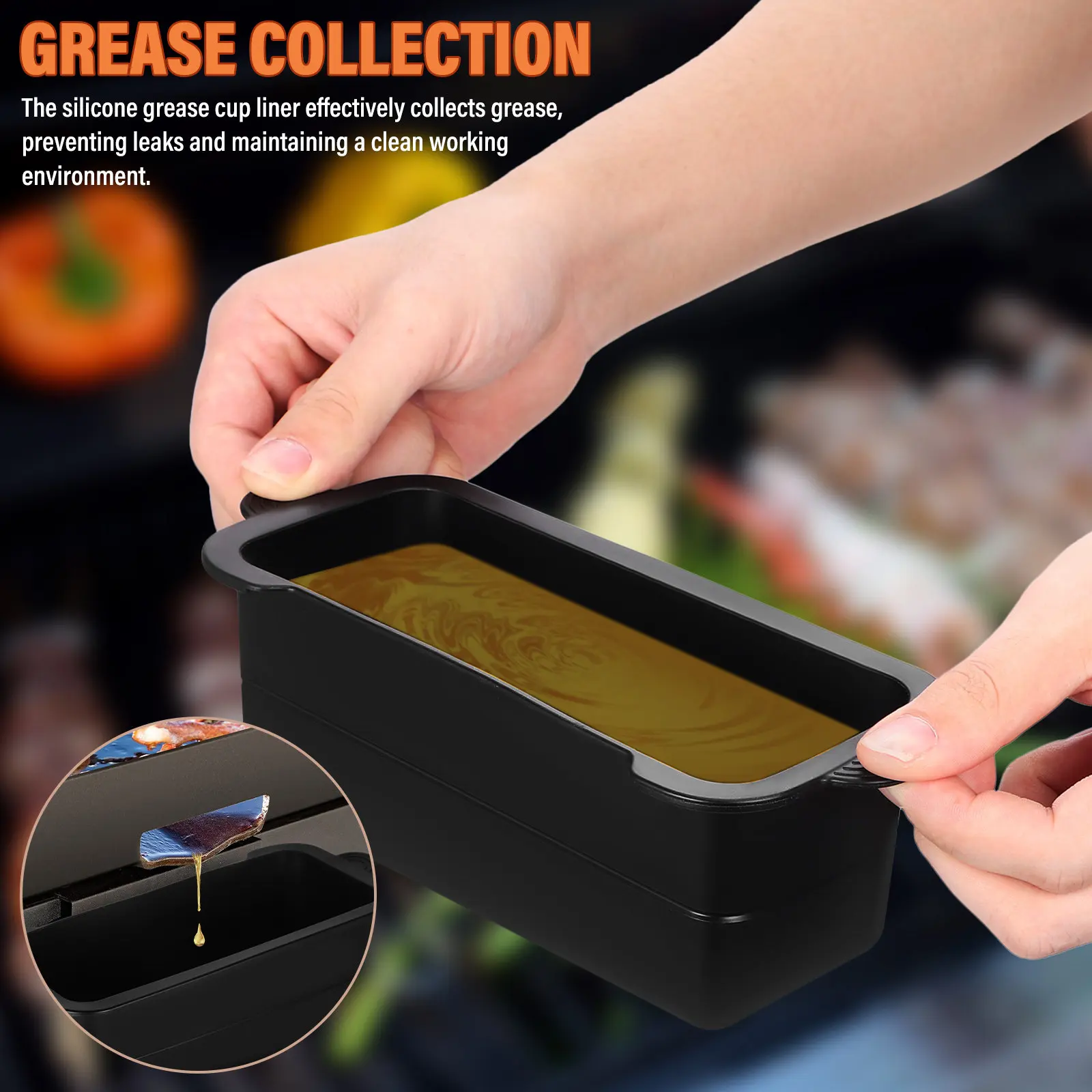 2Pcs Silicone Grease Cup Liner Easy Install Leak Proof Grease Collection Liner for Griddle Bbq Smoker Drip Tray Reusable