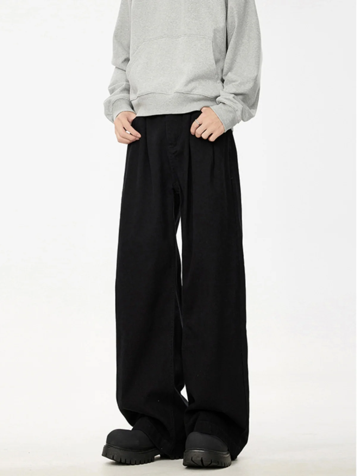 

Loose Fit Bla Denim Jeans American Sle Wide Leg Long Pants Autumn Winter Men's High Waist Slimming Trousers CleanFit