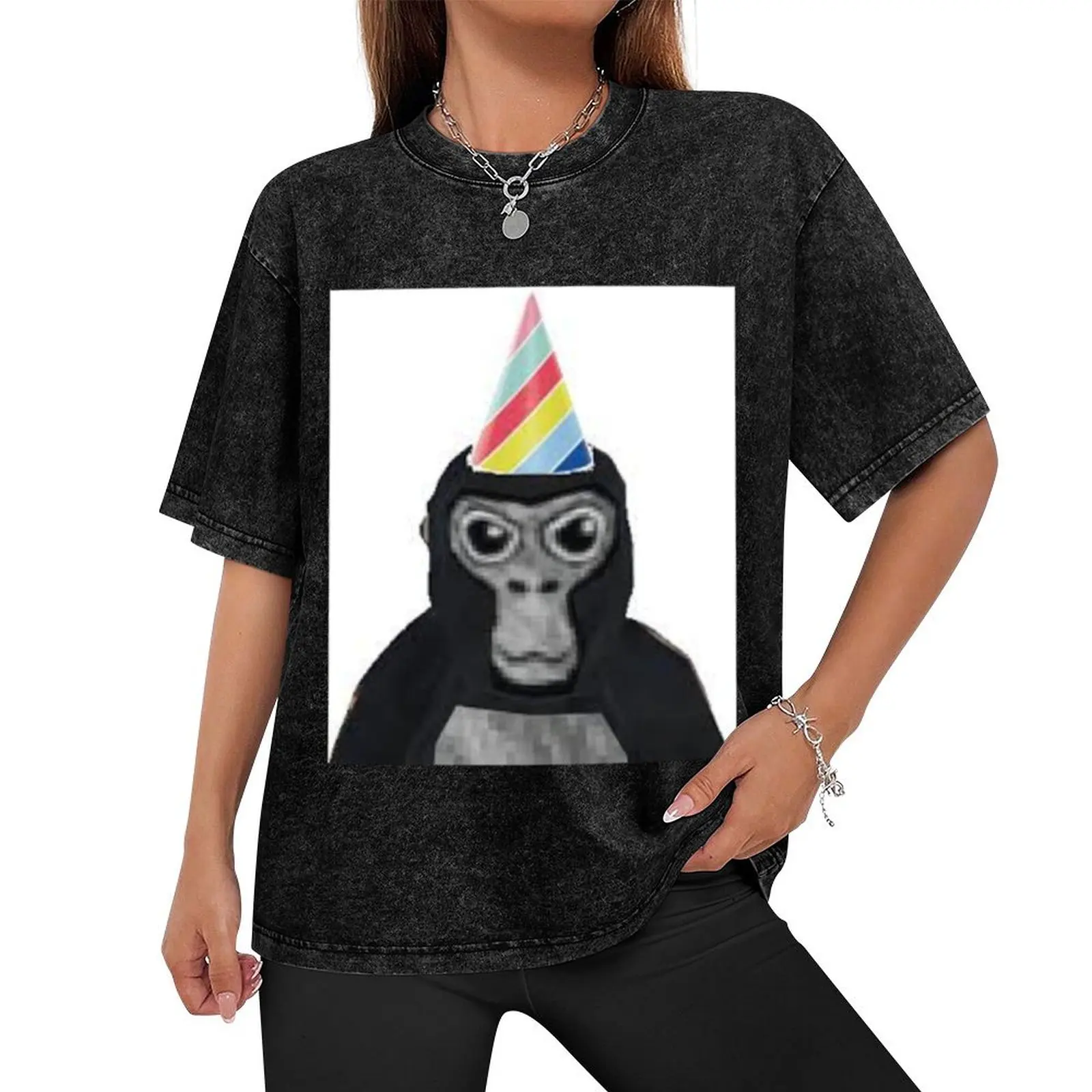 Gorilla tag monkey with birthday hat T-Shirt luxury designer boys animal print Blouse cotton man t-shirts black t shirts for men