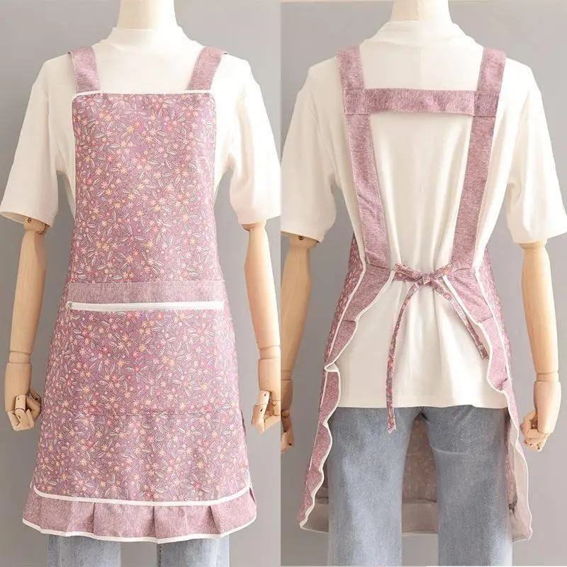 Stylish Korean Style Cotton Apron Women's Fashionable Kitchen Bib Overalls Home And Outdoor New 2024 Pure Cotton Utility