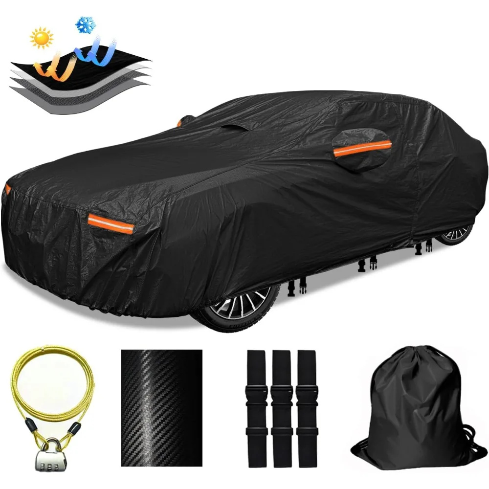 

30 Layers Car Cover for Automobiles All Weather Waterproof, Outdoor Snowproof UV Protection Windproof, Door Zipper, Soft Cotton,