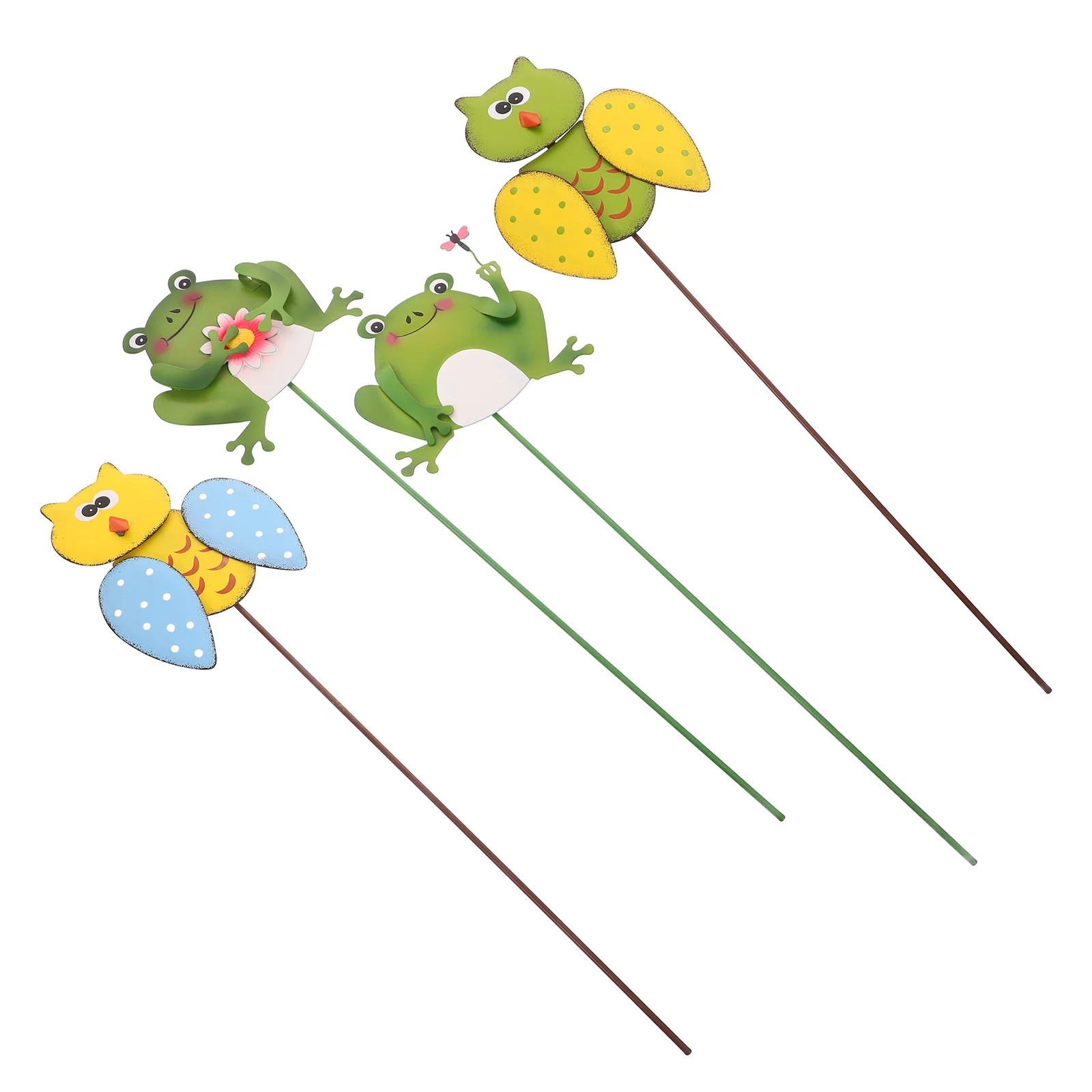 

4pcs Garden Frog Metal Animal Stake Outdoor Lawn Decor Yard Outdoor Ground Ornaments Insert Stake For Party Photo Prop