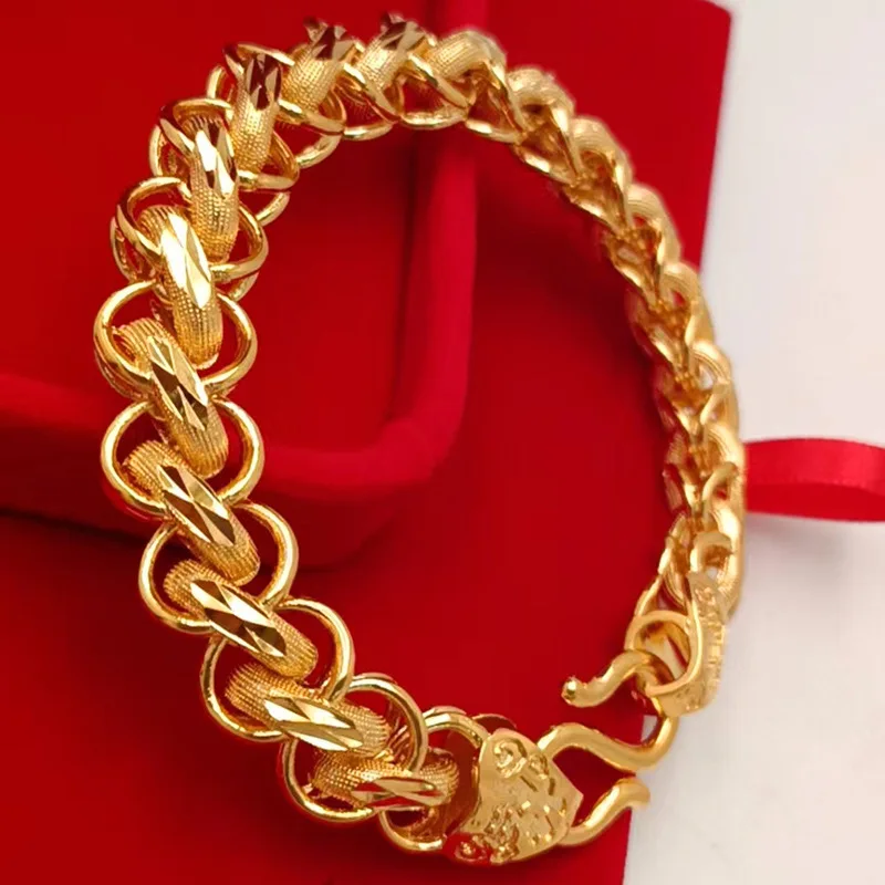 12mm 24K real gold bracelet 9999 domineering wide version bracelet Thai chain social style bracelet