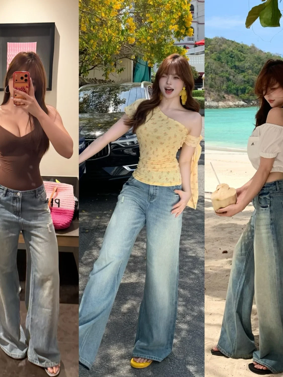 

High Waist Wide Leg Jeans Women's Casual Style Cotton Jeans Loose Fit No Stretch Summer Collection Blue Denim Pants