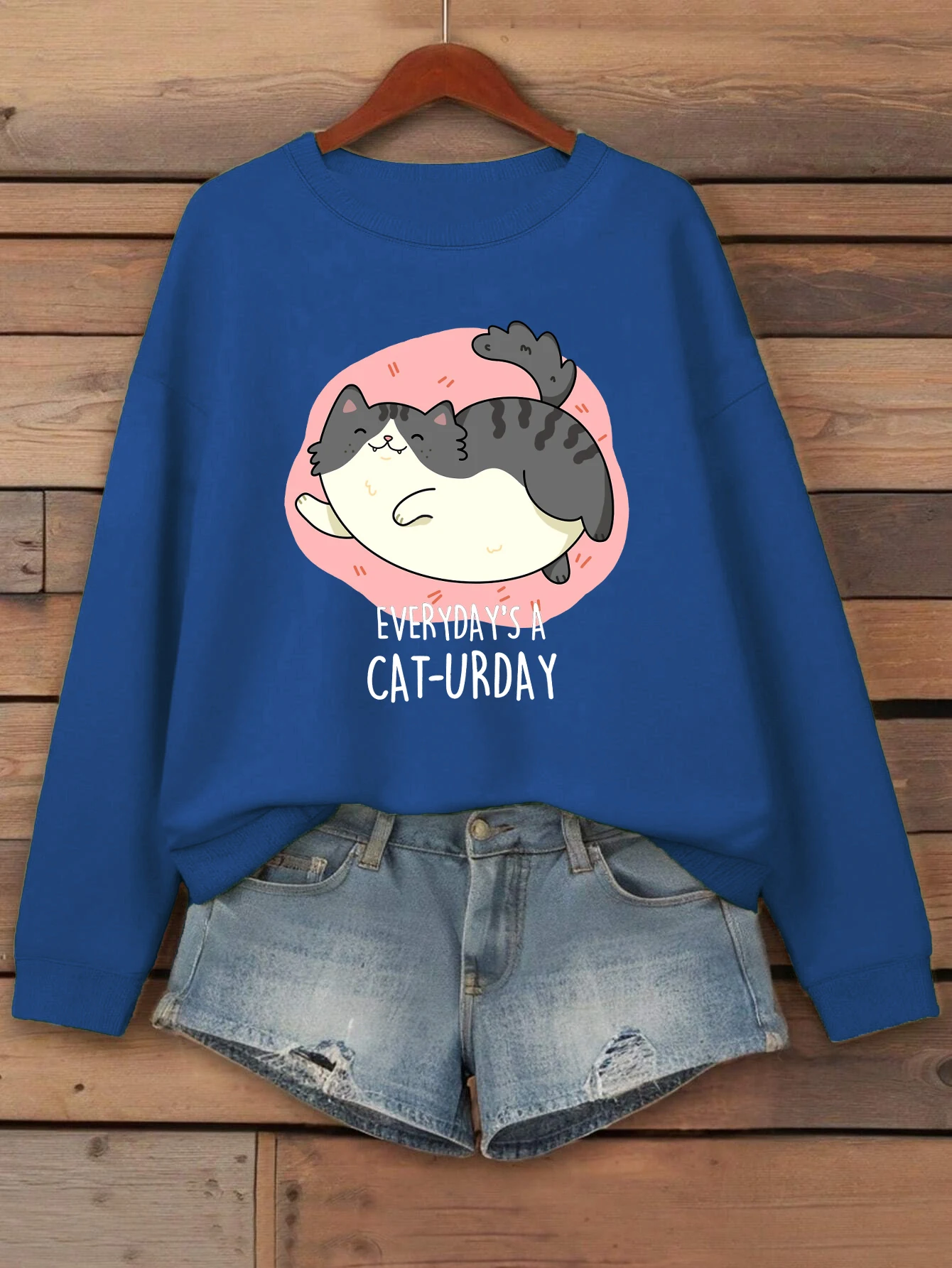 سويت شيرت نسائي مطبوع عليه قطة كرتونية سعيدة بلوفرات فضفاضة تناسب الجميع ملابس خريفية مريحة للركض للجنسين #2