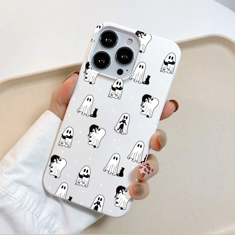 Чехол для телефона Cute & Spooky Ghost Cat для iPhone 17 16 15 14 11 12 13 Pro Max 17 Air 13 1 X XR XS Max 7 8 Plus 16E Противоударный чехол