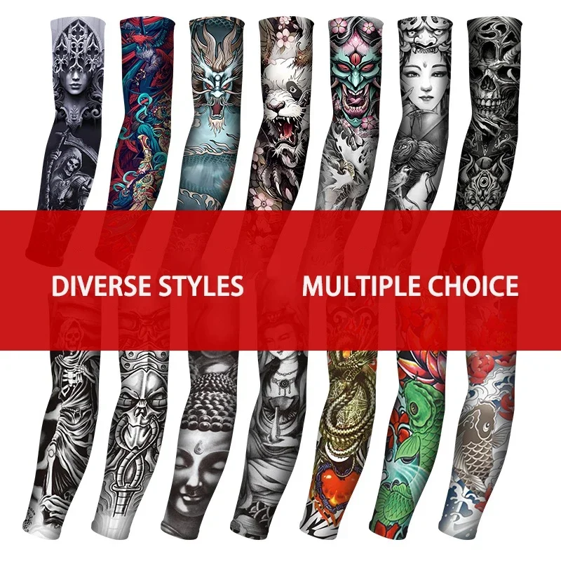 Tattoo Sleeves Seamless Men Armguard Outdoor Biker Gloves Driving Sunscreen Longsleeve Ice Silk Summer Women Mitts Arm Sleeves