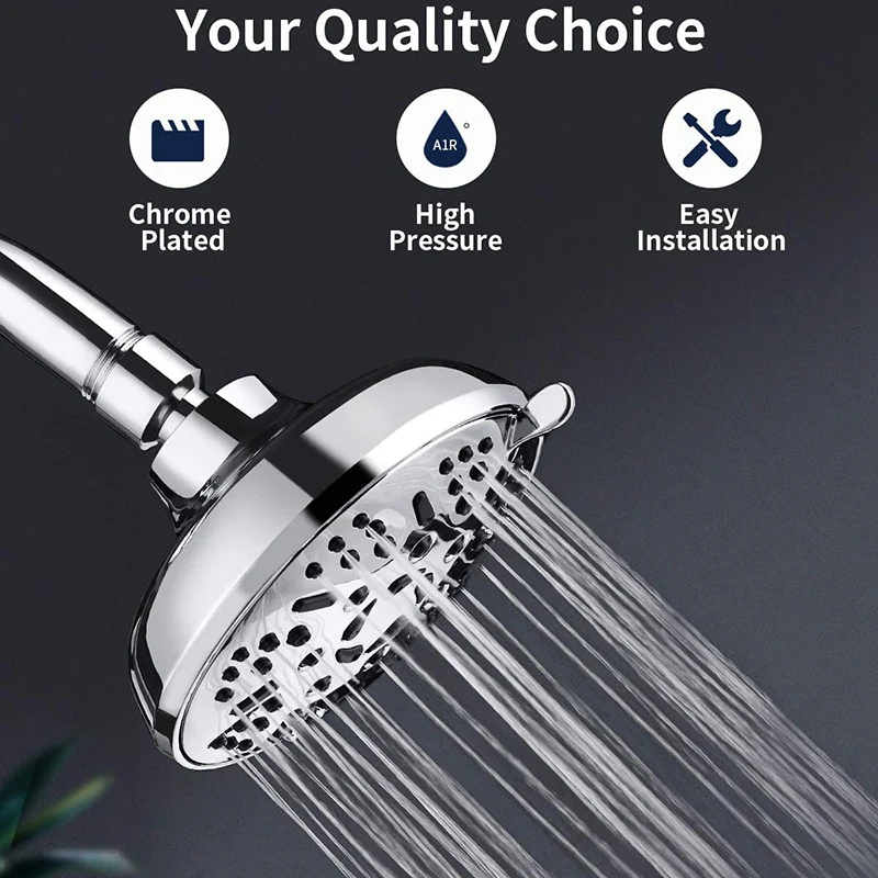 High Pressure Fixed Shower Head, Anti-Leak 9 Settings Rainfall Showerhead With Massage Spa, Chrome Face, Adjustable