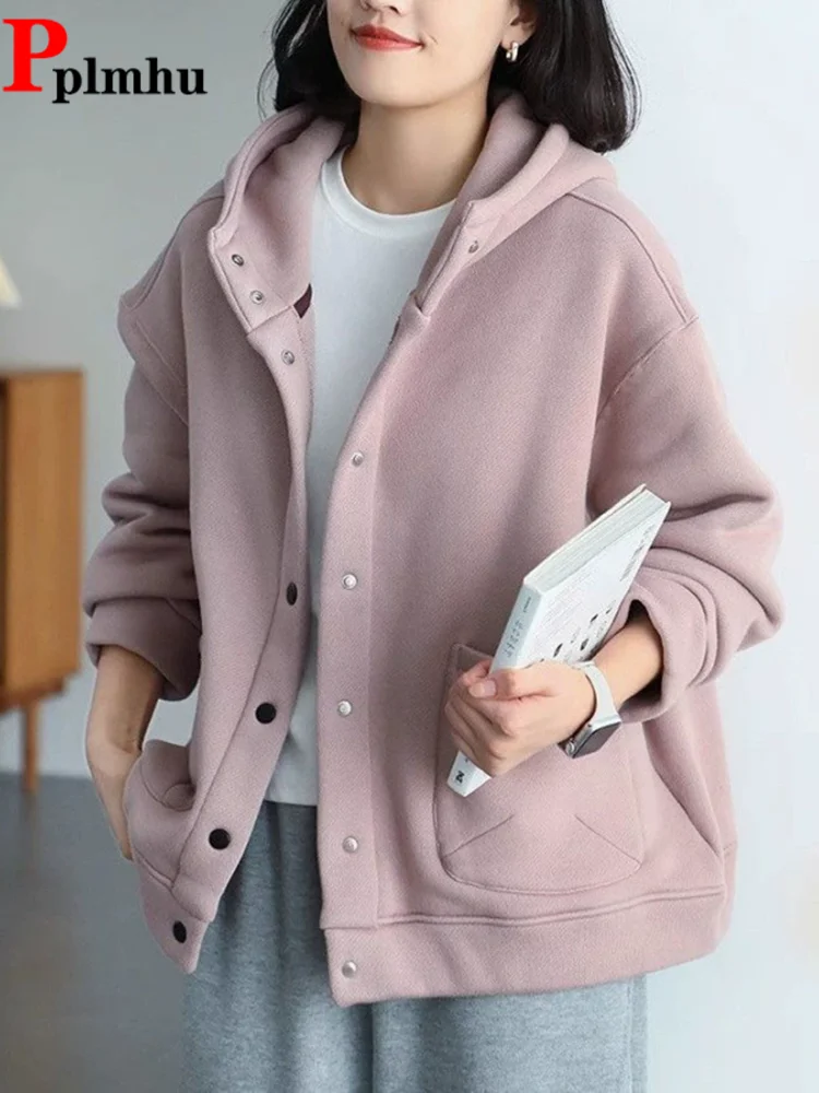 

Velvet Hooded Sports Jackets Women's Casual Loose Single Breasted Chaquetas Women's Casual Baggy Korean Fashion Jaquetas Coat