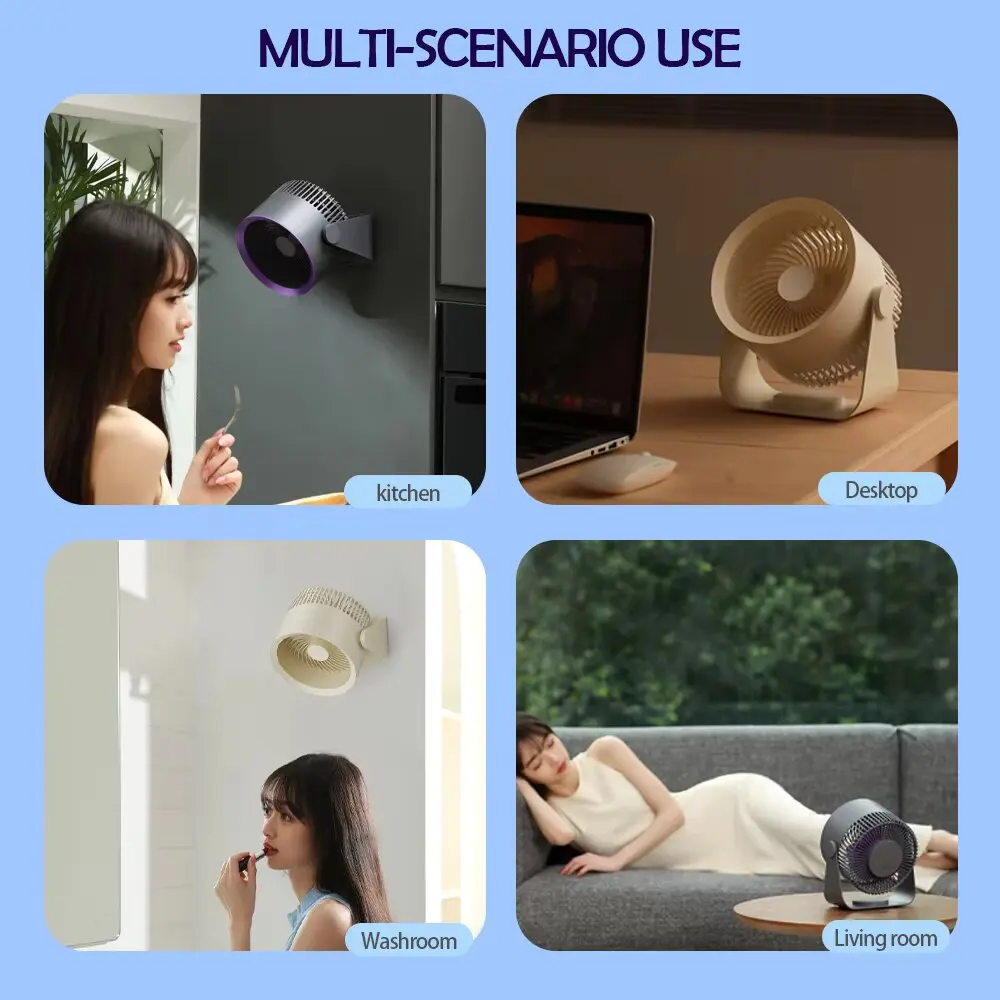 مروحة كهربائية لاسلكية 4000mah لاسلكية محمولة لتدوير الهواء مروحة تبريد سطح المكتب جدار السقف مبرد الهواء تهوية هادئة #5