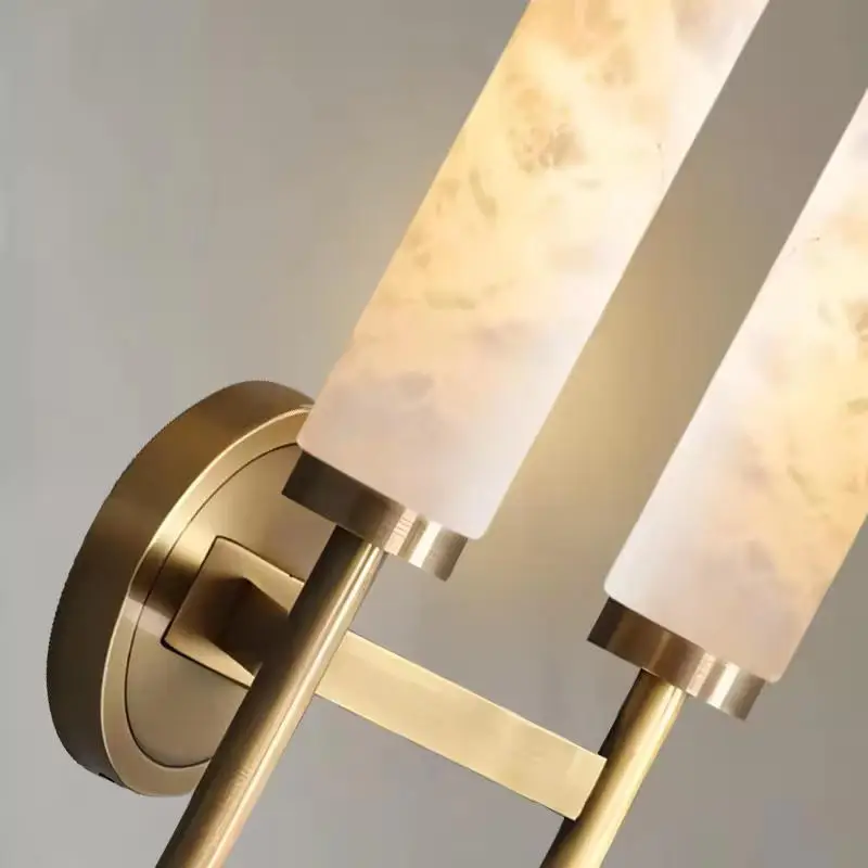 Imitation copper natural marble living room background wall, modern simple luxury bedroom headboard, hotel villa LED wall light