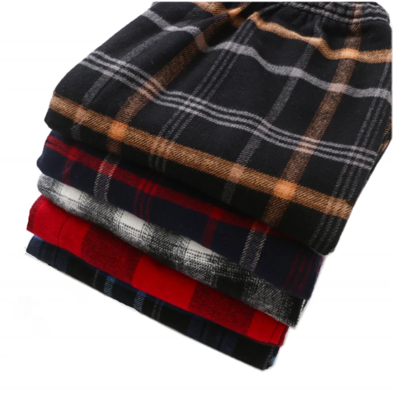 Jesień Zima Najwyższa jakość Mężczyźni 100% Bawełna Spodnie do spania Męskie Grube spodnie domowe Mężczyźni Casual Plaid Lounge Wear Spodnie S-XXL