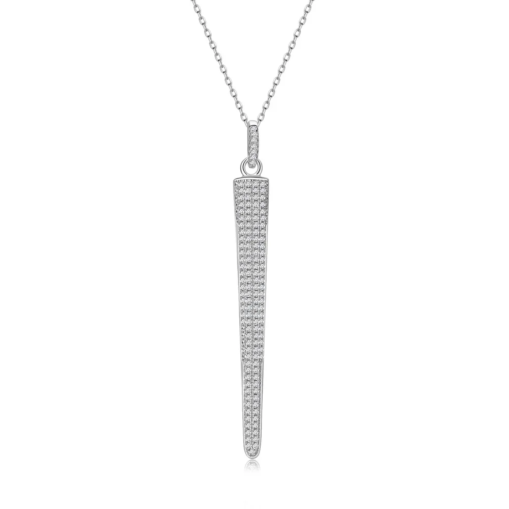 Fashion Versatile Micro Inlaid Diamond Conical Long Pendant S925 Silver Necklace Women's Collar Chain Europe and America