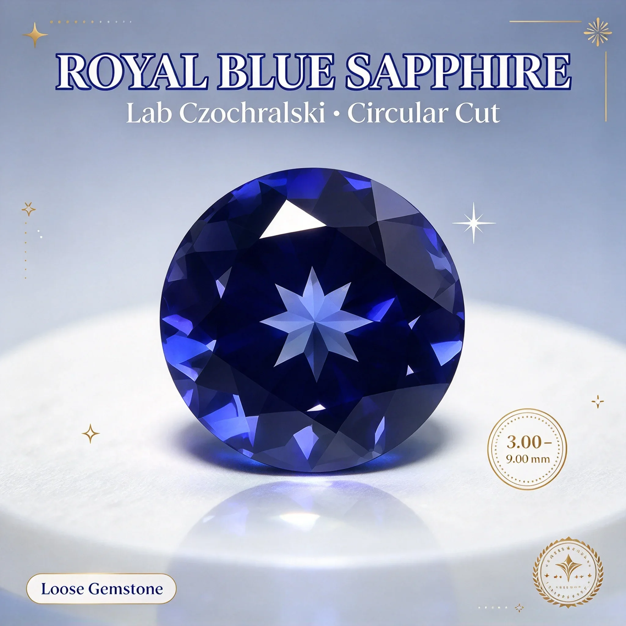 Round Sapphire Grown in The Royal Blue Laboratory, High-quality Inlaid Gemstones, DIY Craft Products for Rings, Earrings