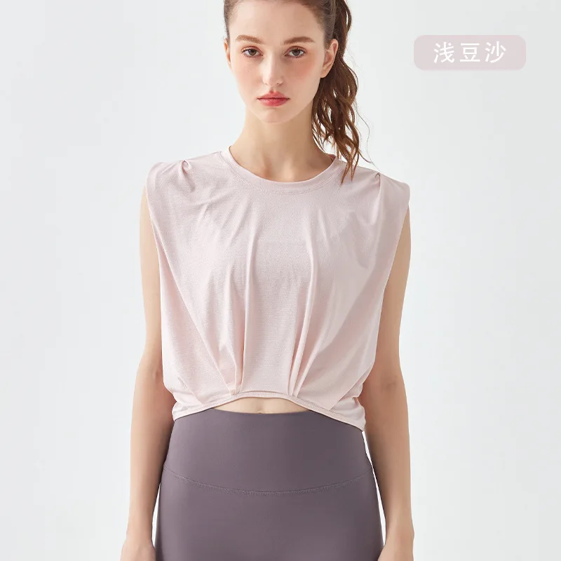 Summer Loose Quick Drying Yoga Tank Top Women Back Split Open Back Breathable Round Neck Sleeveless Sports Fitness Running Vest