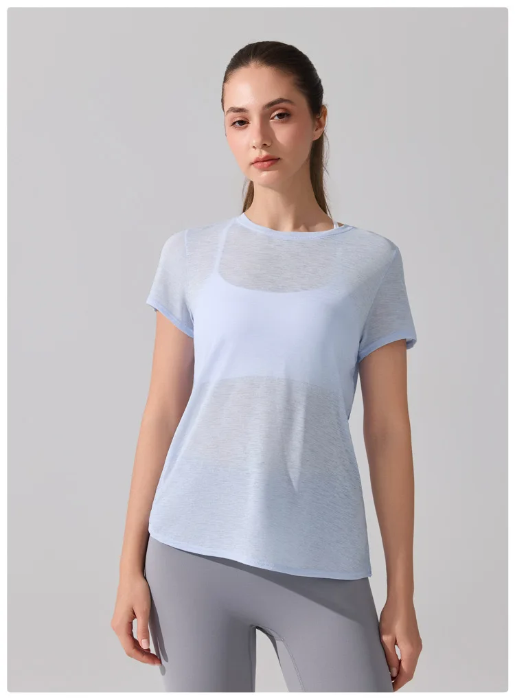 Damen Yoga-Überziehshirt mit strukturierter, kurzer Ärmelform, ausgestelltem Design, atmungsaktiv, schnelltrocknend, ideal für Pilates und Fitnessstudio. – Detail 9