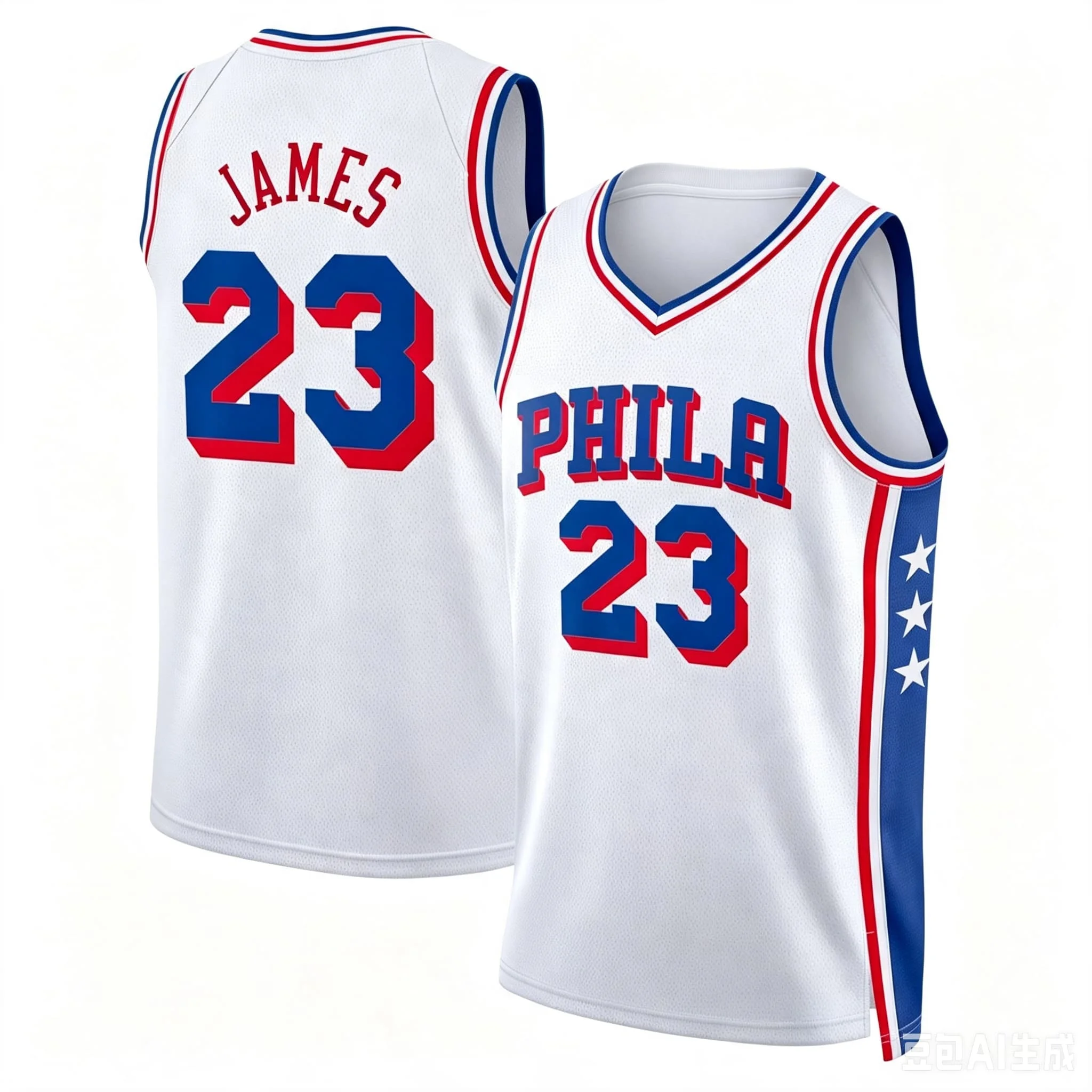 23 Basketballtrikot Philadelphia Ärmelloses Tanktop Schnelltrocknend Sport Streetwear Fan-Trainingsweste Weiß Blau Familien-Set – Detail 6