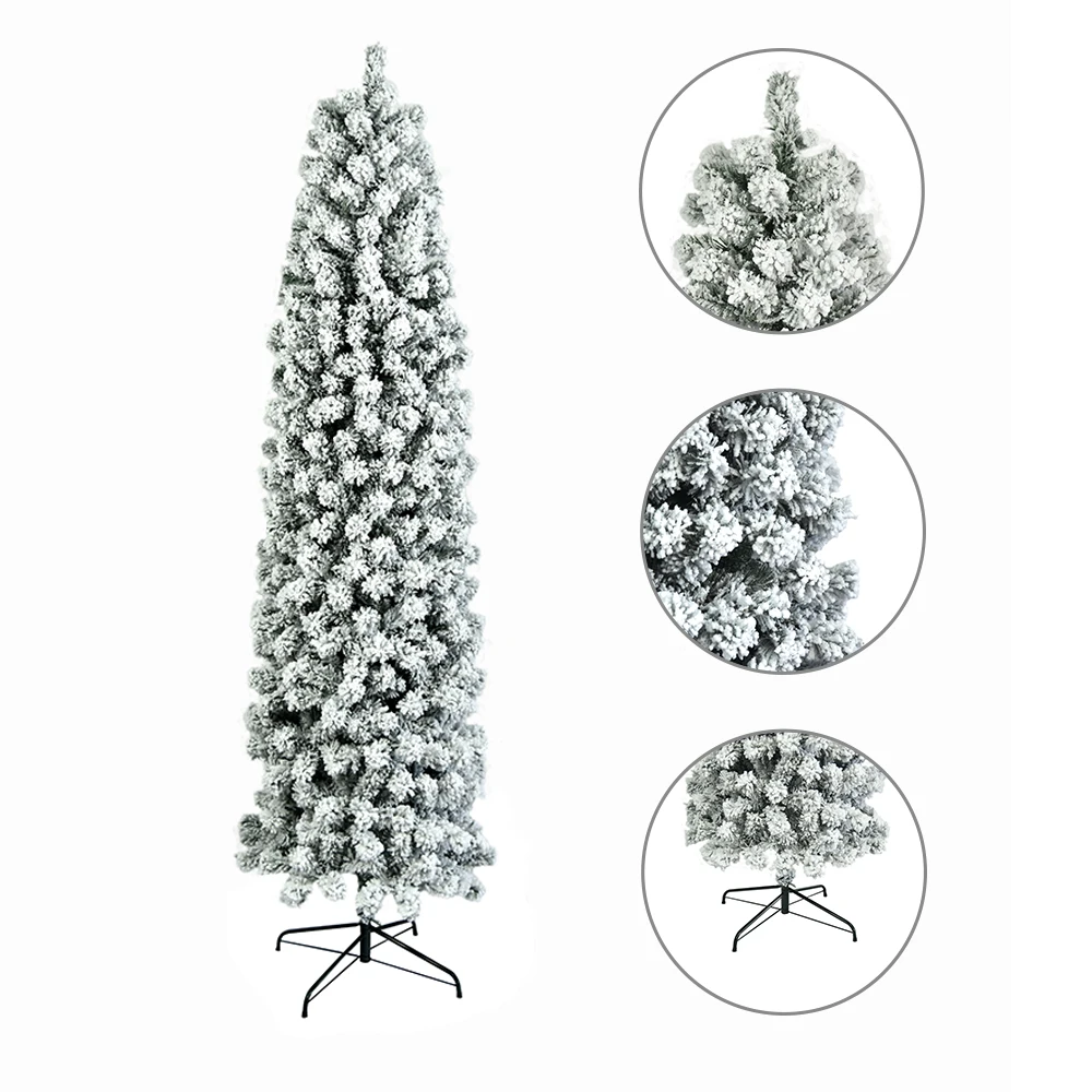 7.5ft Pencil Flocking Christmas Tree, Discover the Enchanting Beauty of the Traditional, Festive,