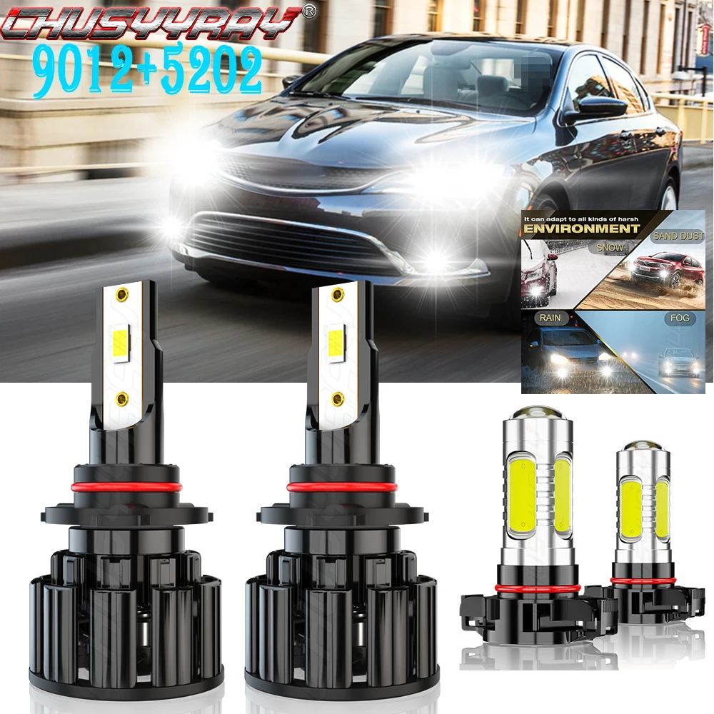 CHUSYYRAY Compatible For Chrysler 200 2011-2012 - 4x 6000K 9012 LED Headlight H16/5202 Fog Light Bulbs Combo Kit Car accsesories